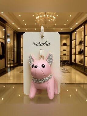 Natasha Couture Pink Crystal-Ear Dog Bag Charm